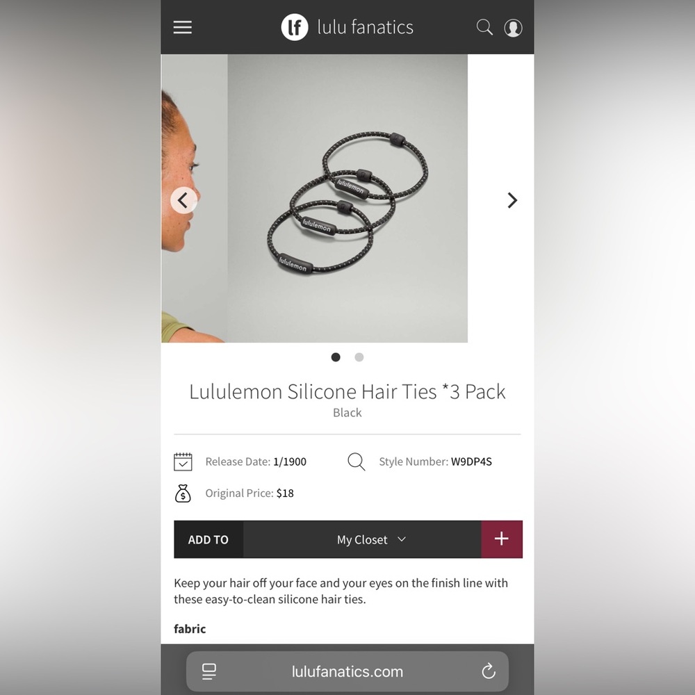 NWT Lululemon Silicone Hair Ties *3 Pack
Black